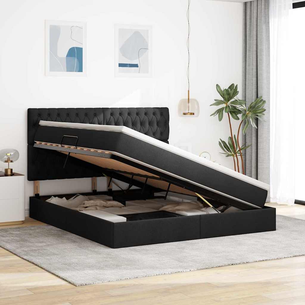Opslag bed met matras met matras Zwart 160 x 200 cm Polyester is nu te koop bij PeponiXL, paradijselijk wonen!