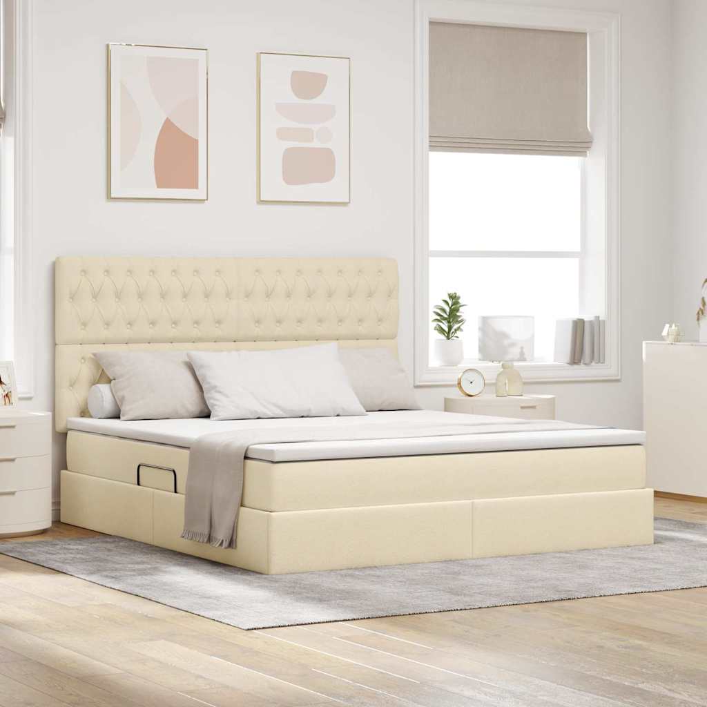 Opslag bed met matras met matras Crème 160 x 200 cm Polyester is nu te koop bij PeponiXL, paradijselijk wonen!