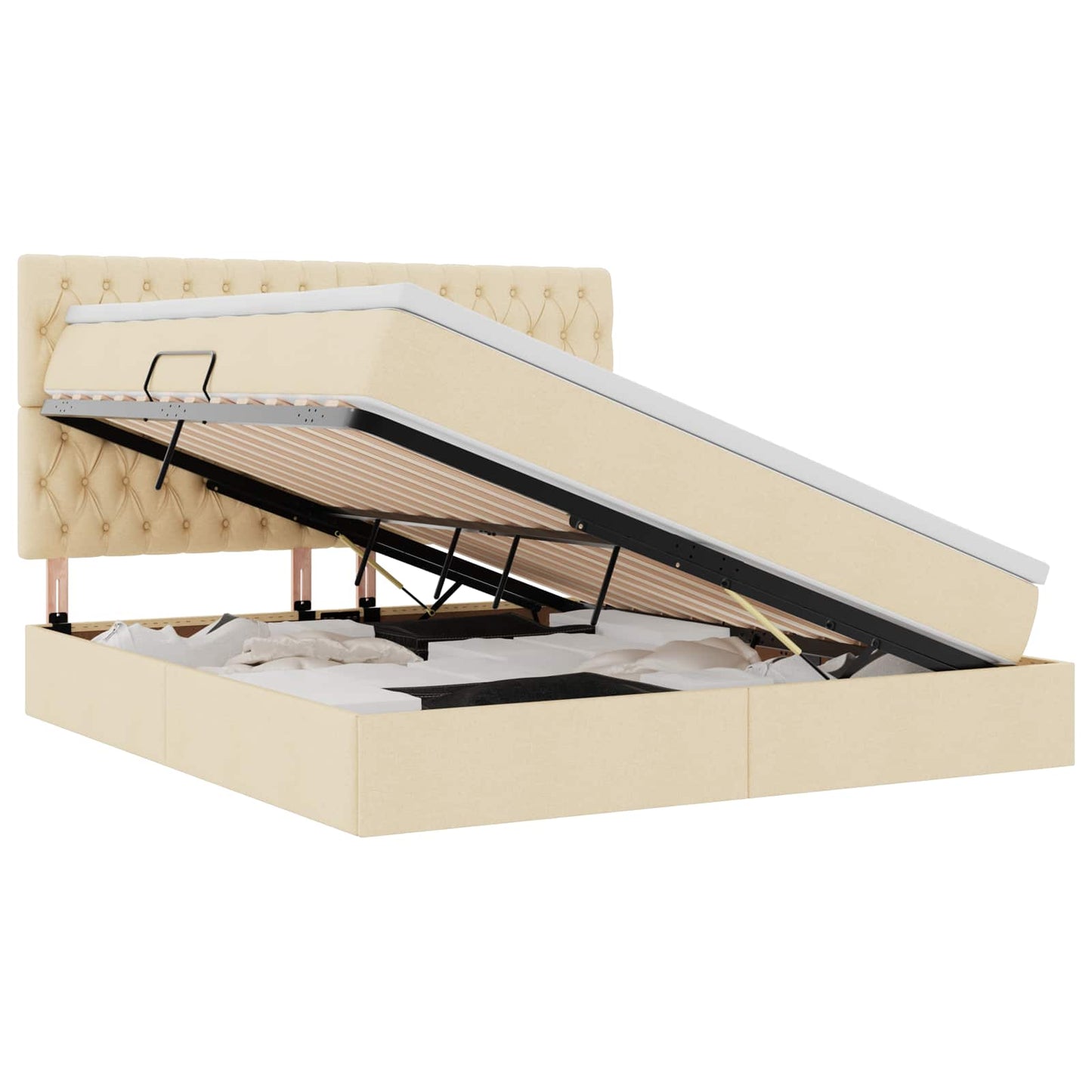Opslag bed met matras met matras Crème 160 x 200 cm Polyester is nu te koop bij PeponiXL, paradijselijk wonen!
