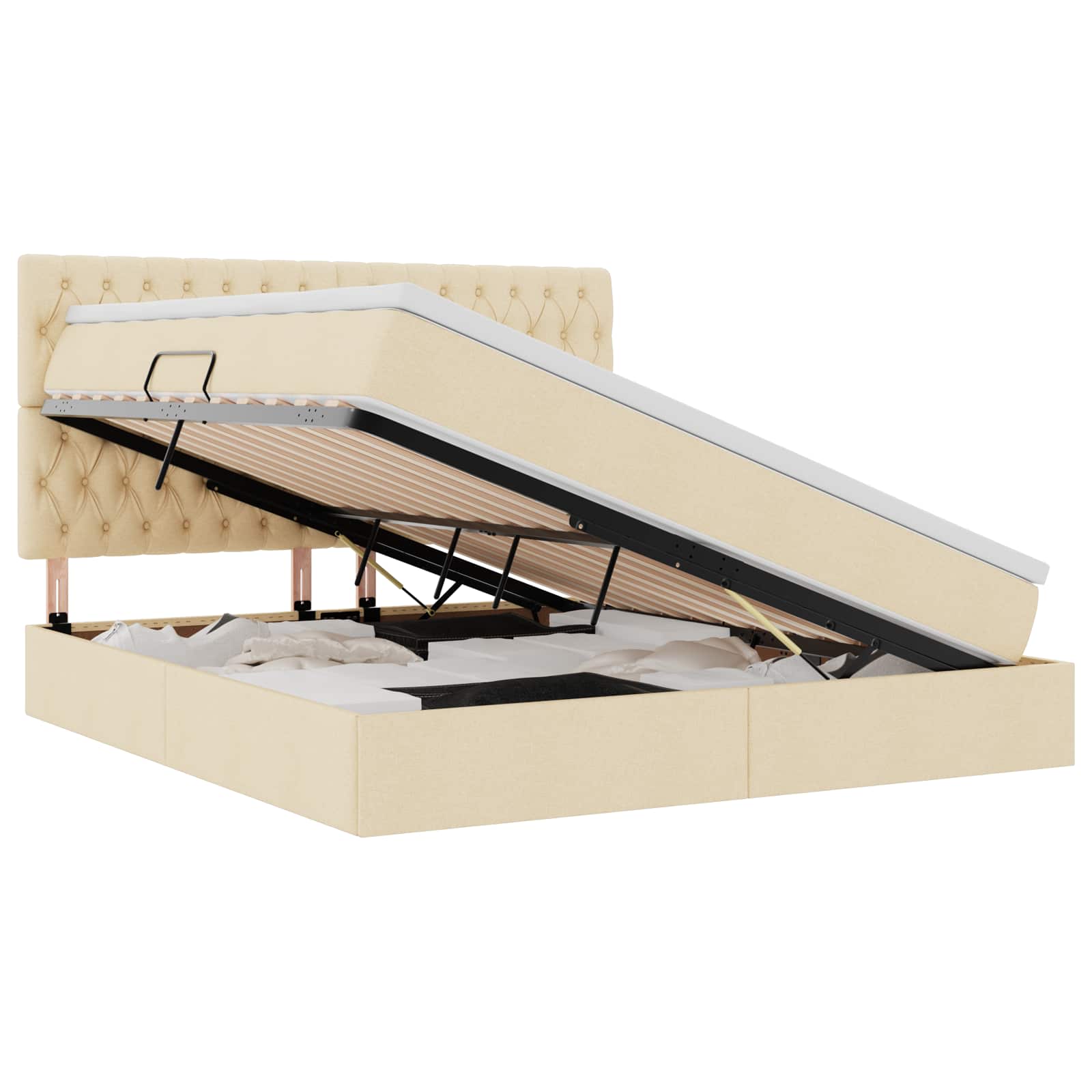 Opslag bed met matras met matras Crème 160 x 200 cm Polyester is nu te koop bij PeponiXL, paradijselijk wonen!