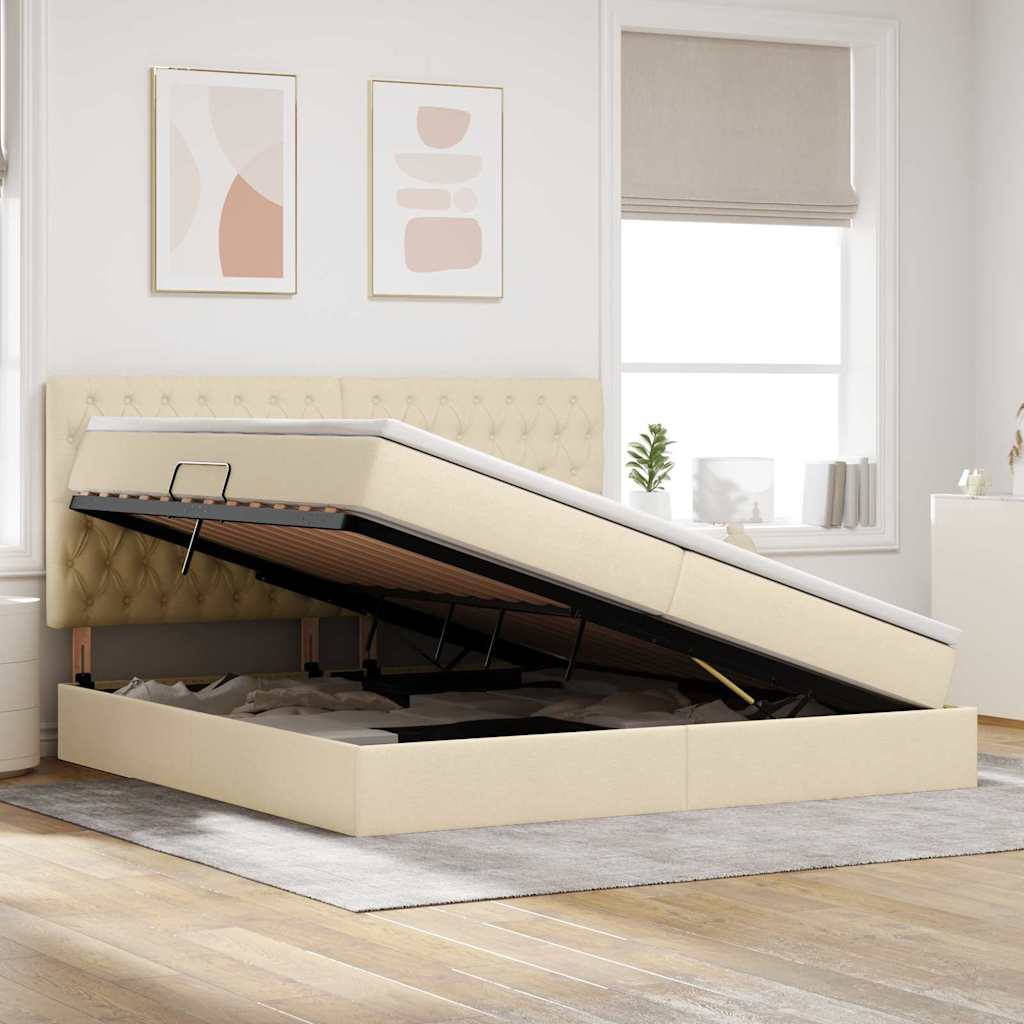 Opslag bed met matras met matras Crème 200 x 200 cm Polyester is nu te koop bij PeponiXL, paradijselijk wonen!