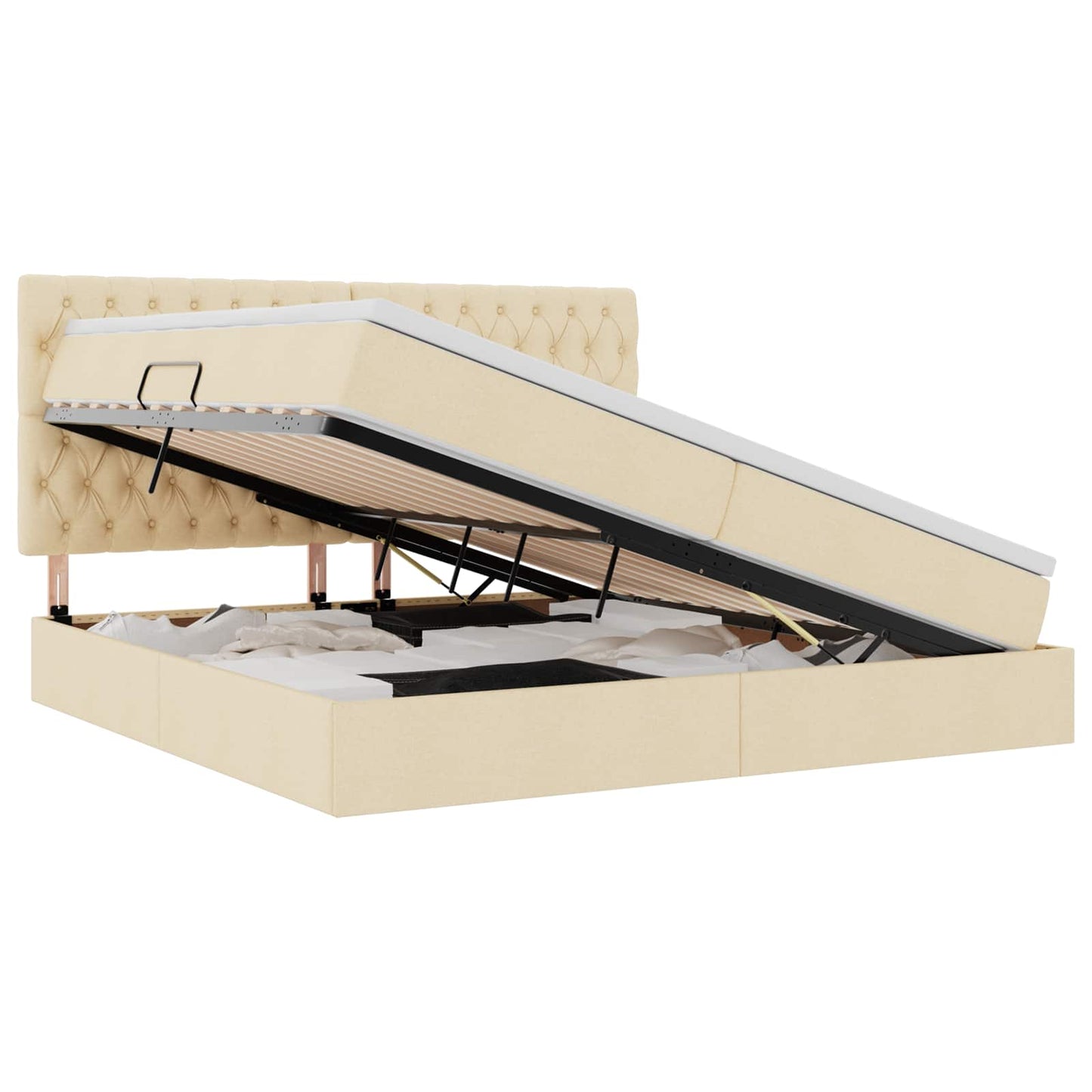 Opslag bed met matras met matras Crème 200 x 200 cm Polyester is nu te koop bij PeponiXL, paradijselijk wonen!