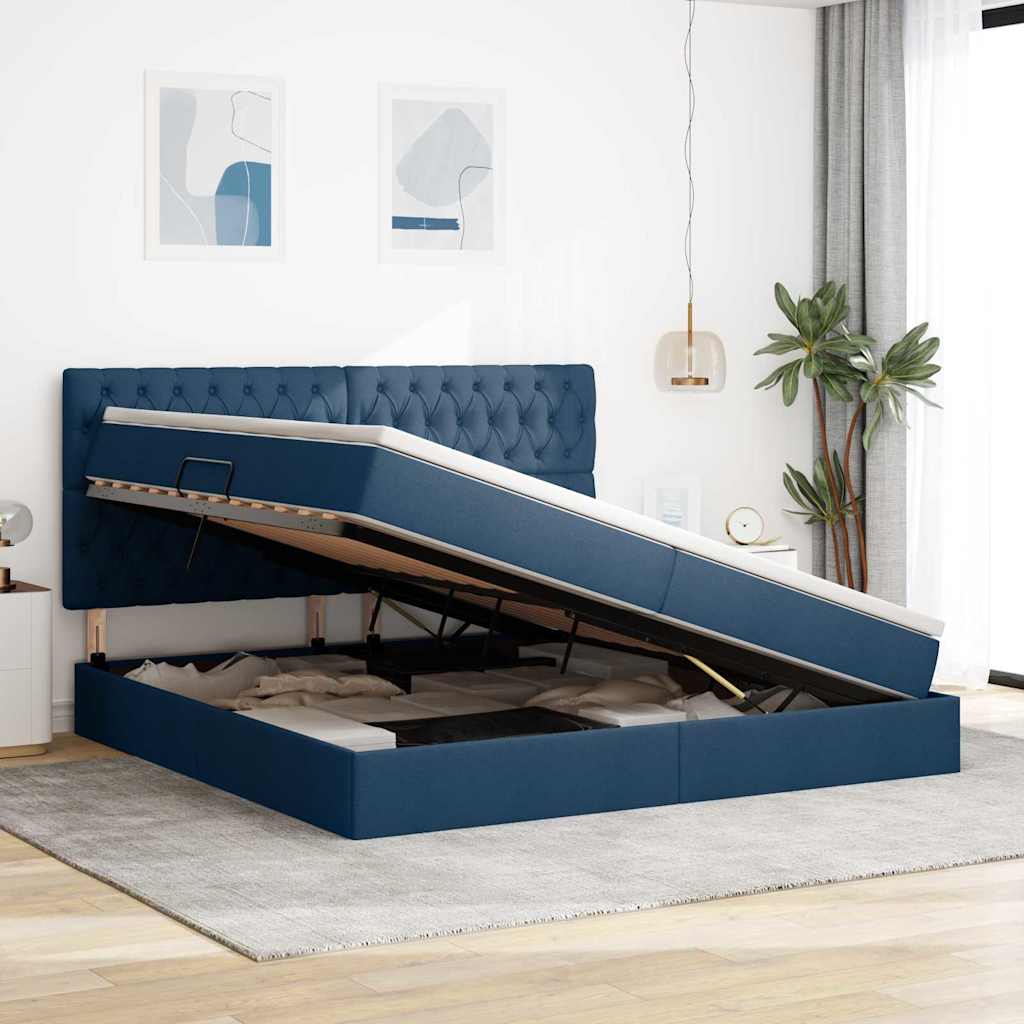 Opslag bed met matras met matras Blauw 200 x 200 cm Polyester is nu te koop bij PeponiXL, paradijselijk wonen!