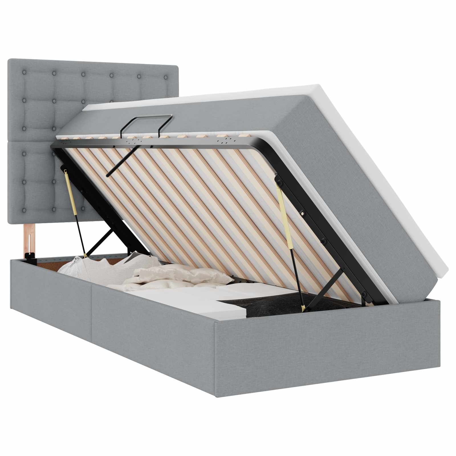 Opslag bed met matras Lichtgrijs 90 x 200 cm Polyester is nu te koop bij PeponiXL, paradijselijk wonen!