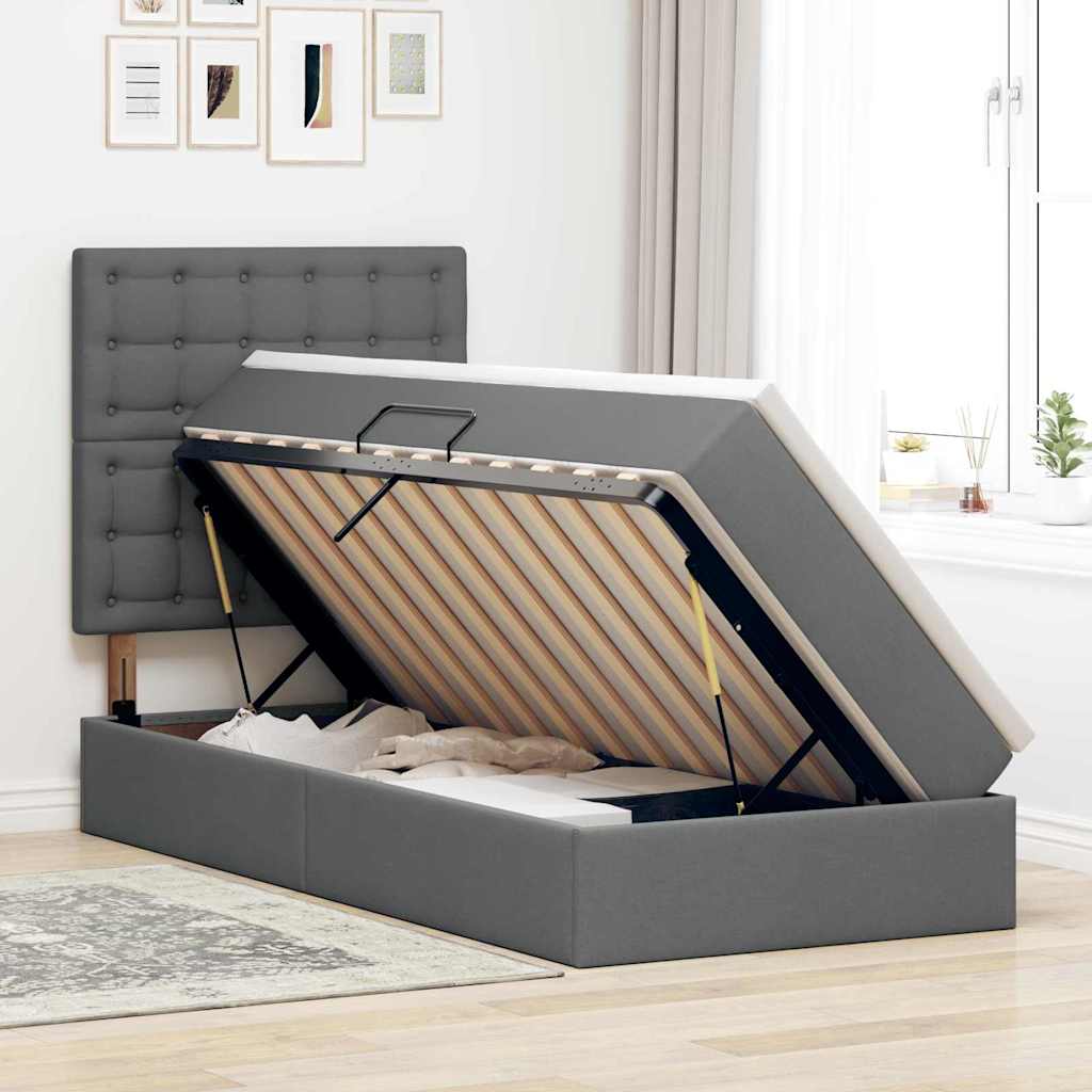 Opslag bed met matras Donkergrijs 100 x 200 cm Polyester is nu te koop bij PeponiXL, paradijselijk wonen!