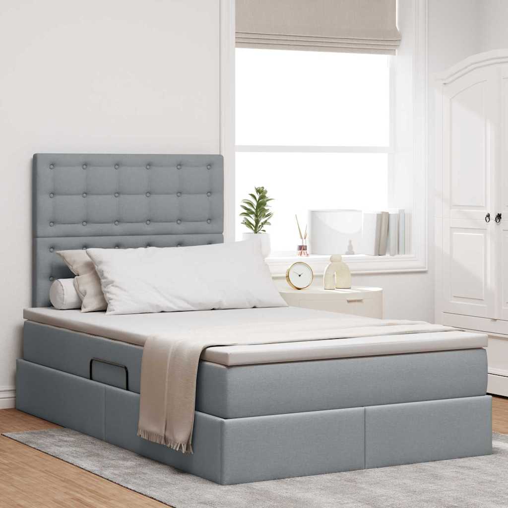 Opslag bed met matras met matras Lichtgrijs 120 x 190 cm Stof is nu te koop bij PeponiXL, paradijselijk wonen!