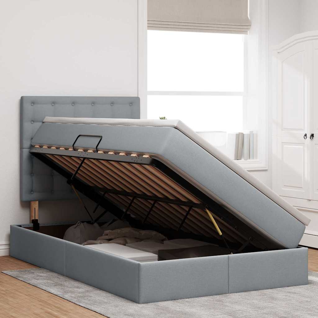 Opslag bed met matras met matras Lichtgrijs 120 x 190 cm Stof is nu te koop bij PeponiXL, paradijselijk wonen!