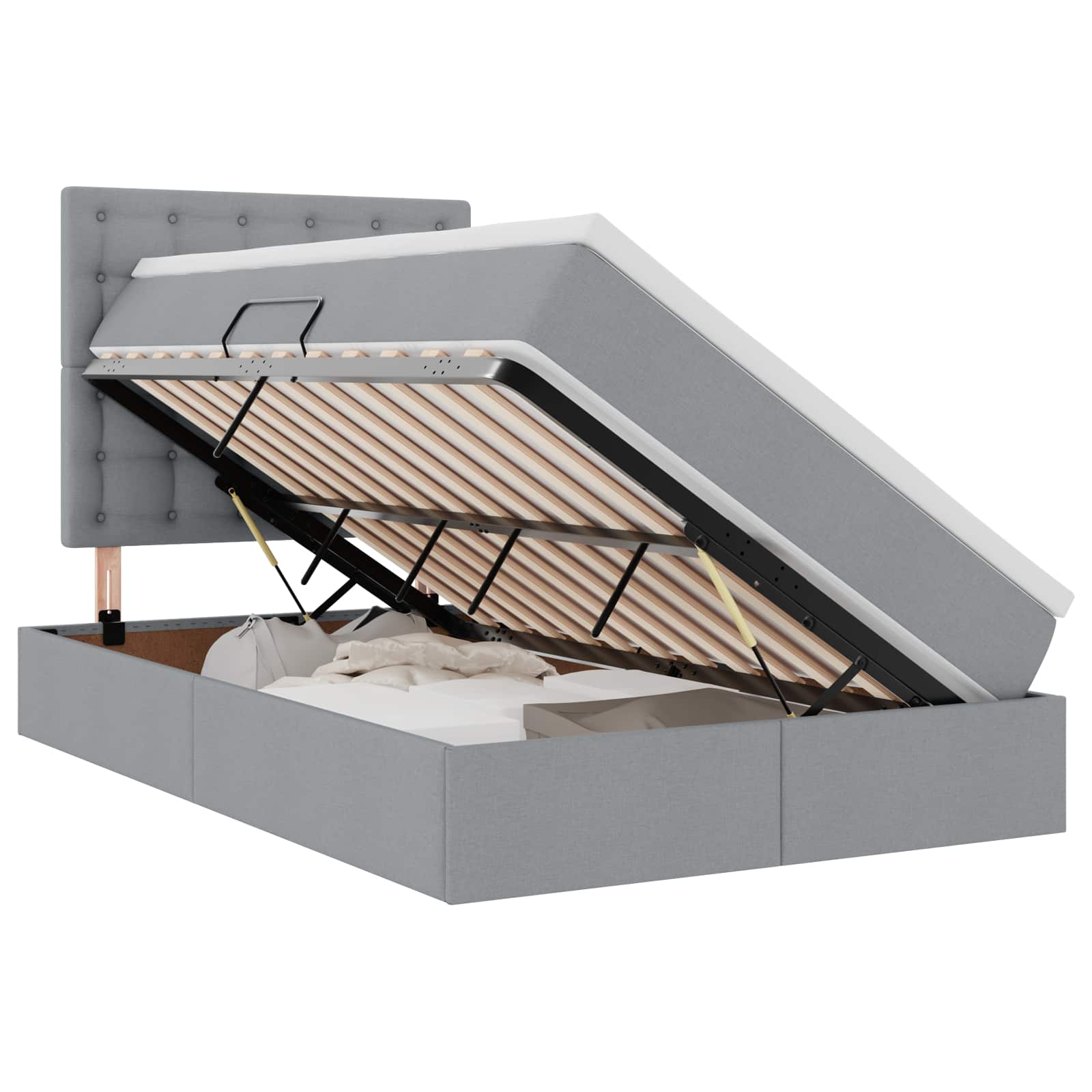 Opslag bed met matras met matras Lichtgrijs 120 x 190 cm Stof is nu te koop bij PeponiXL, paradijselijk wonen!