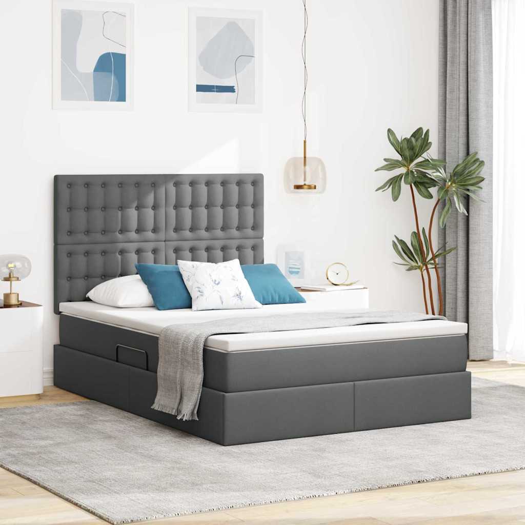 Opslag bed met matras Donkergrijs 140 x 190 cm Polyester is nu te koop bij PeponiXL, paradijselijk wonen!