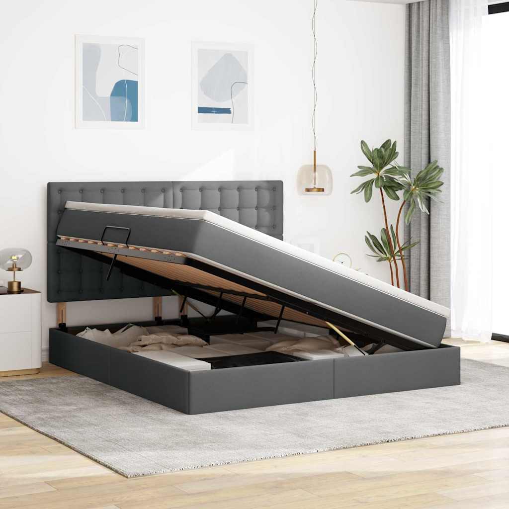 Opslag bed met matras Donkergrijs 160 x 200 cm Polyester is nu te koop bij PeponiXL, paradijselijk wonen!