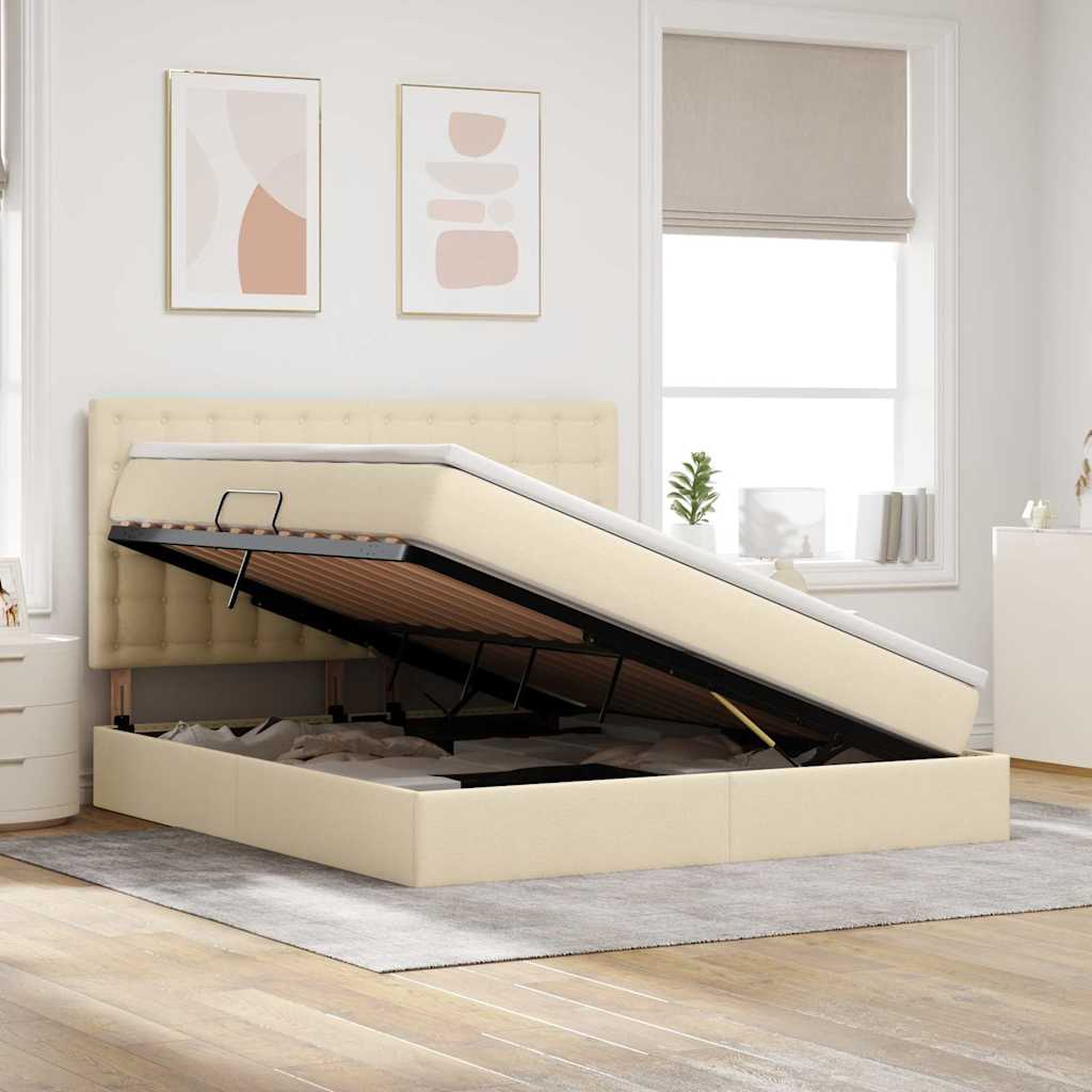Opslag bed met matras met matras Crème 180 x 200 cm Polyester is nu te koop bij PeponiXL, paradijselijk wonen!