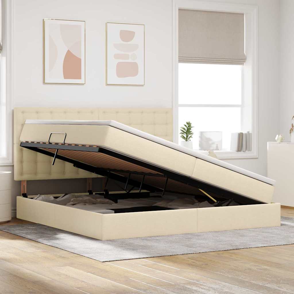 Opslag bed met matras met matras Crème 200 x 200 cm Polyester is nu te koop bij PeponiXL, paradijselijk wonen!