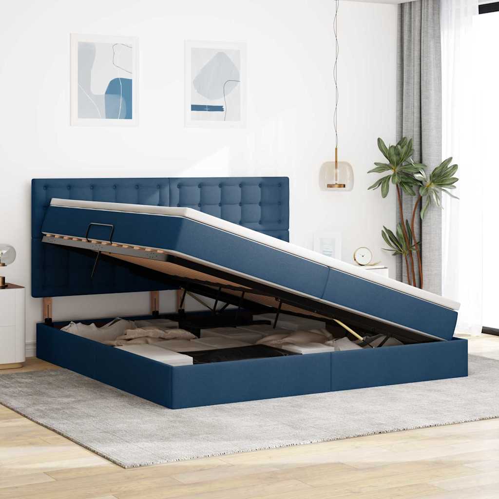 Opslag bed met matras met matras Blauw 200 x 200 cm Polyester is nu te koop bij PeponiXL, paradijselijk wonen!