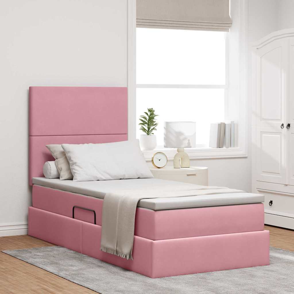 Opslag bed met matras met matras Roze 90 x 190 cm Fluweel is nu te koop bij PeponiXL, paradijselijk wonen!