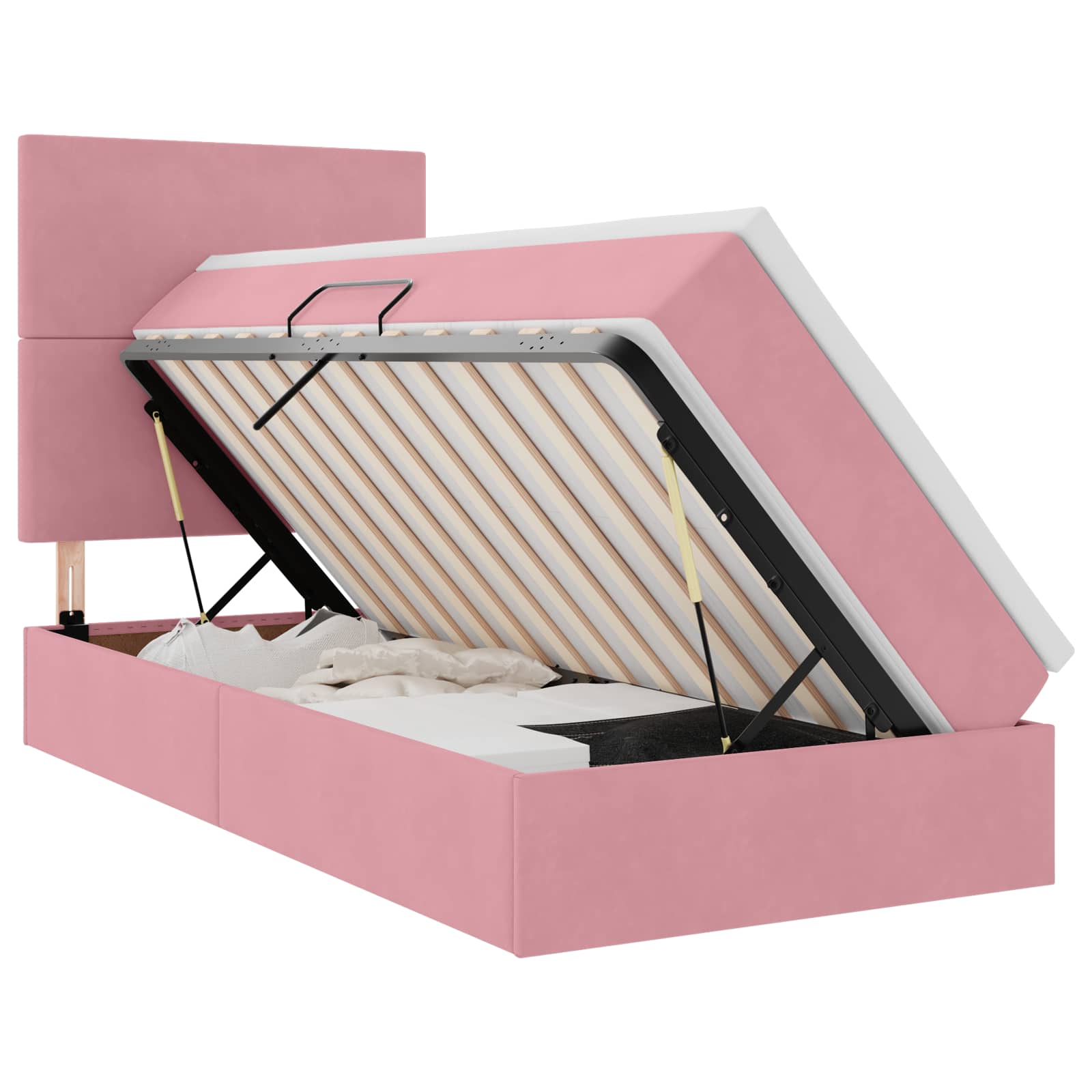 Opslag bed met matras met matras Roze 90 x 190 cm Fluweel is nu te koop bij PeponiXL, paradijselijk wonen!