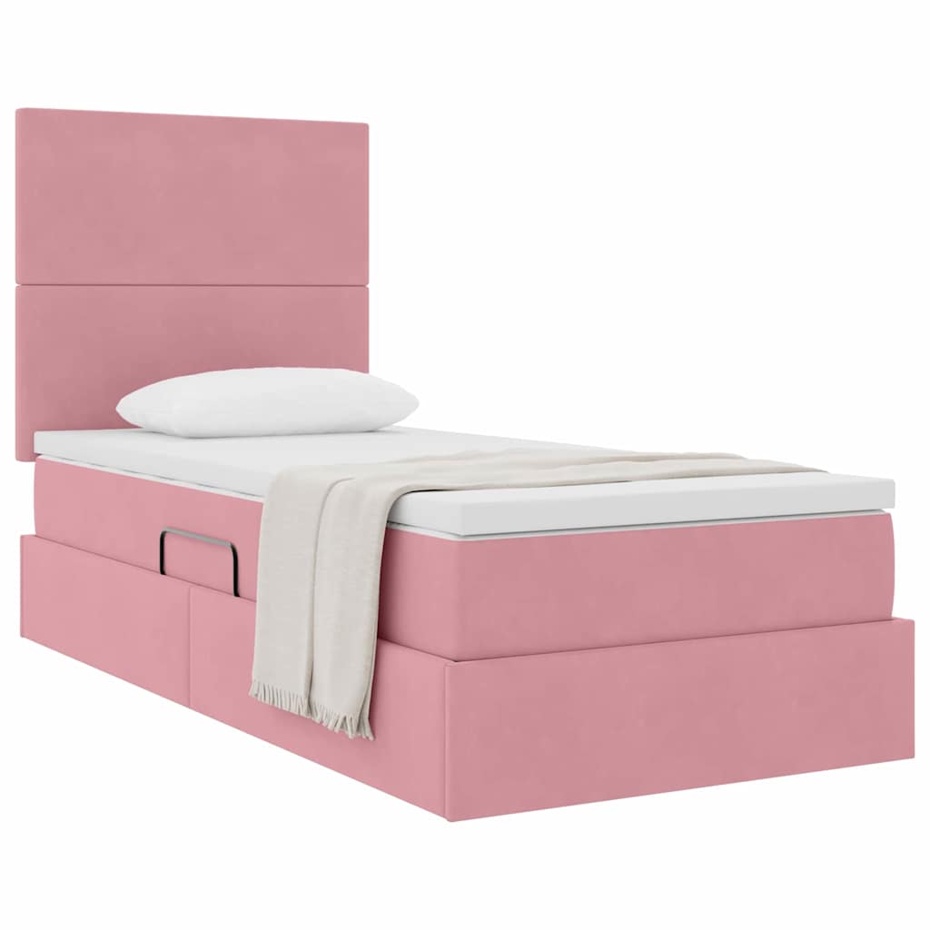 Opslag bed met matras met matras Roze 90 x 190 cm Fluweel is nu te koop bij PeponiXL, paradijselijk wonen!