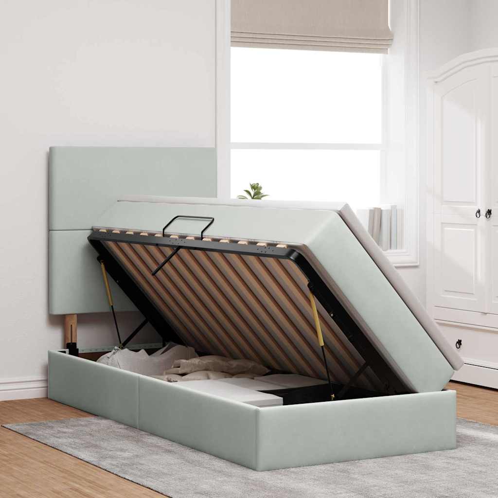 Opslag bed met matras met matras Lichtgrijs 90 x 200 cm Fluweel is nu te koop bij PeponiXL, paradijselijk wonen!