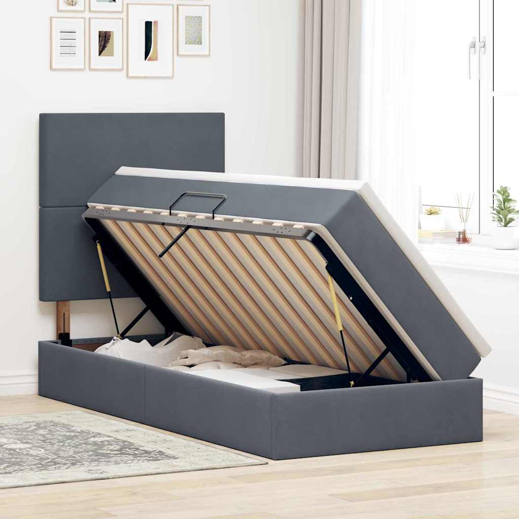 Opslag bed met matras Donkergrijs 90 x 200 cm Fluweel is nu te koop bij PeponiXL, paradijselijk wonen!