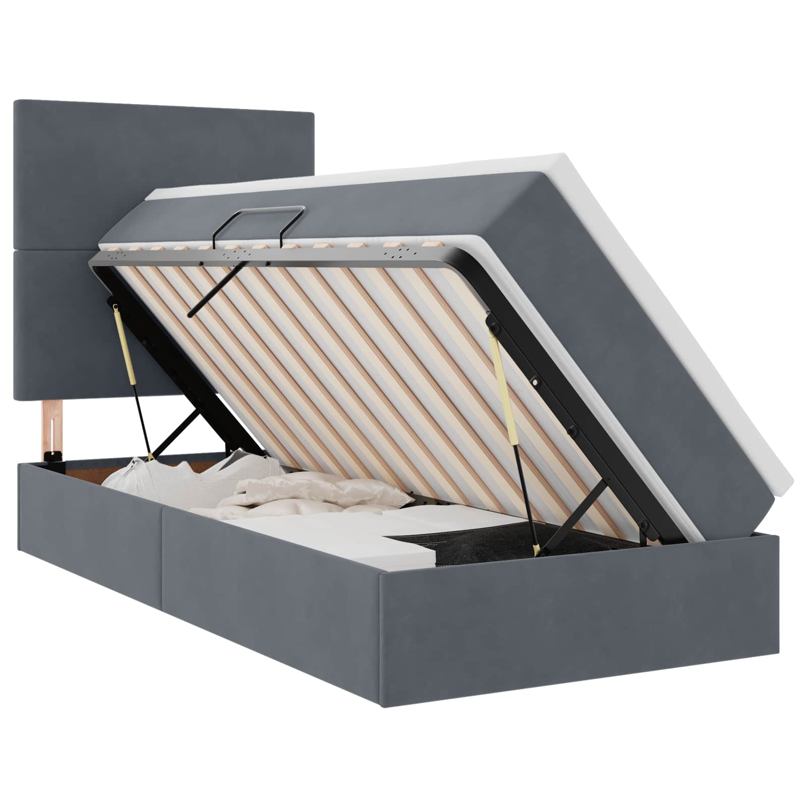 Opslag bed met matras Donkergrijs 90 x 200 cm Fluweel is nu te koop bij PeponiXL, paradijselijk wonen!