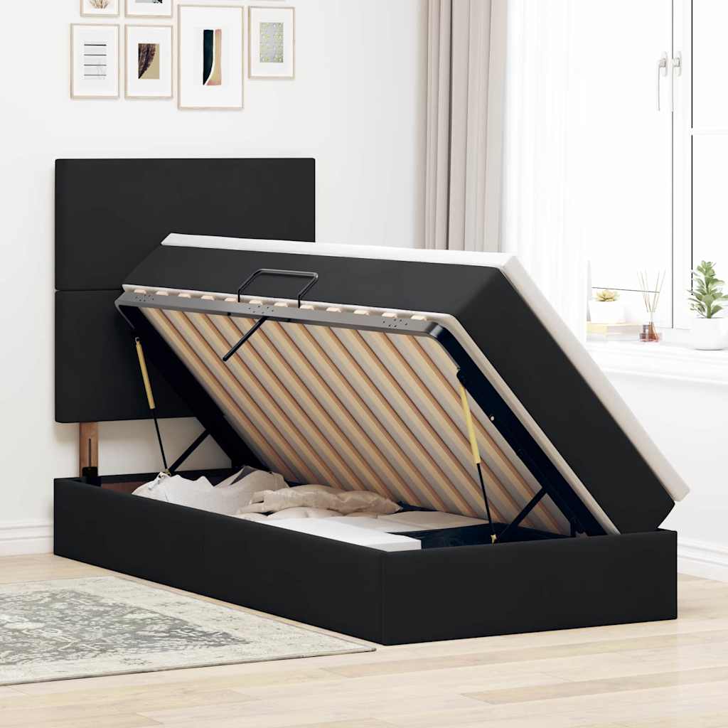 Opslag bed met matras met hoofdeinde Zwart 90 x 200 cm Fluweel is nu te koop bij PeponiXL, paradijselijk wonen!