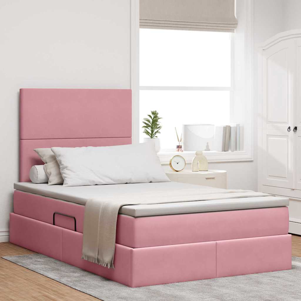 Opslag bed met matras met matras Roze 120 x 200 cm Fluweel is nu te koop bij PeponiXL, paradijselijk wonen!