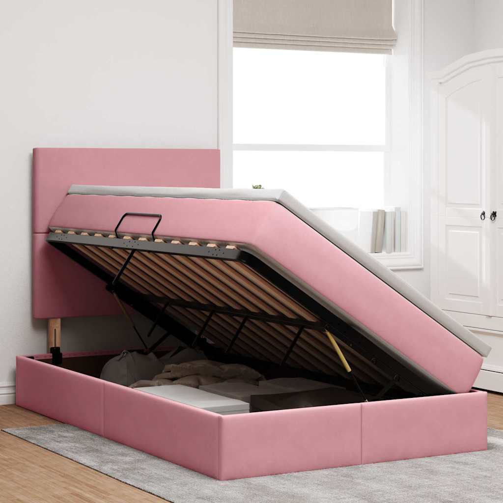 Opslag bed met matras met matras Roze 120 x 200 cm Fluweel is nu te koop bij PeponiXL, paradijselijk wonen!