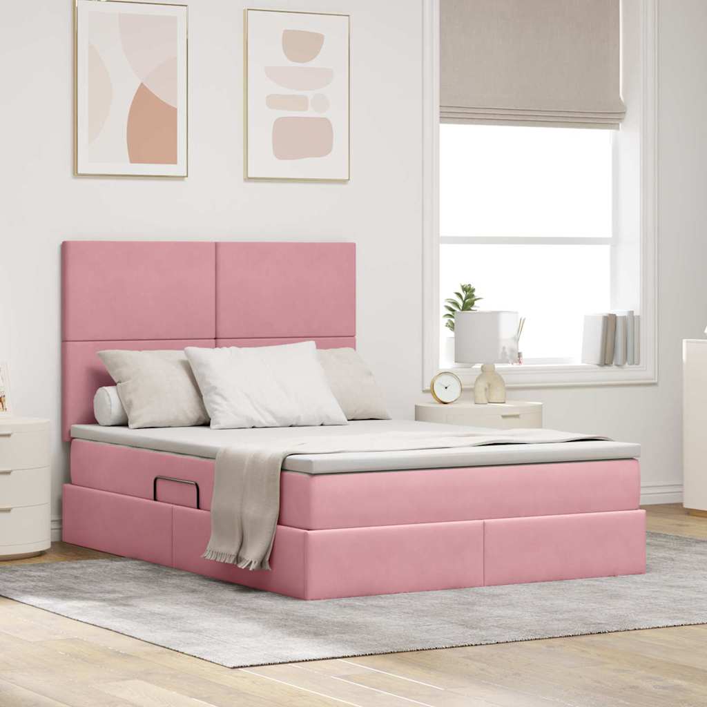 Opslag bed met matras met matras Roze 140 x 190 cm Fluweel is nu te koop bij PeponiXL, paradijselijk wonen!