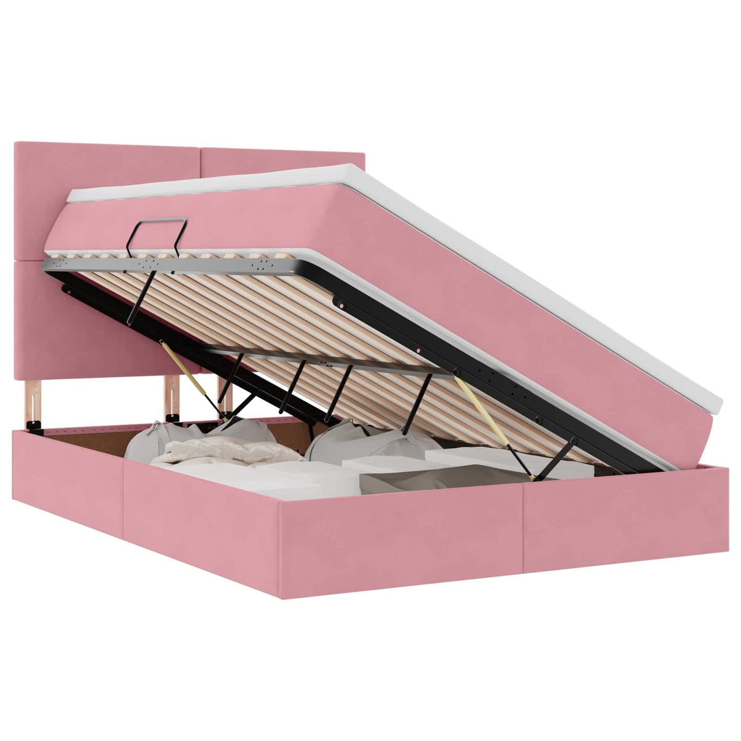 Opslag bed met matras met matras Roze 140 x 190 cm Fluweel is nu te koop bij PeponiXL, paradijselijk wonen!