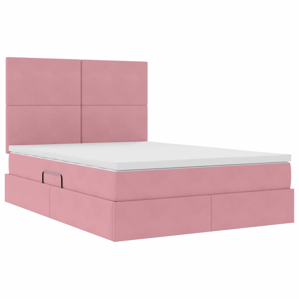 Opslag bed met matras met matras Roze 140 x 190 cm Fluweel is nu te koop bij PeponiXL, paradijselijk wonen!