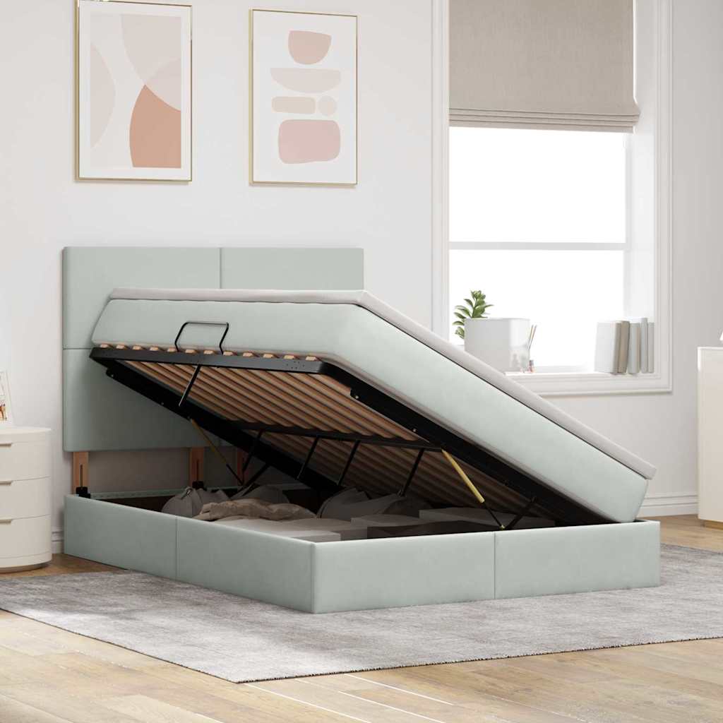 Opslag bed met matras Lichtgrijs 140 x 200 cm Fluweel is nu te koop bij PeponiXL, paradijselijk wonen!