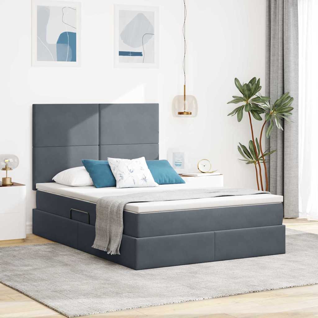 Opslag bed met matras Donkergrijs 140 x 200 cm Fluweel is nu te koop bij PeponiXL, paradijselijk wonen!