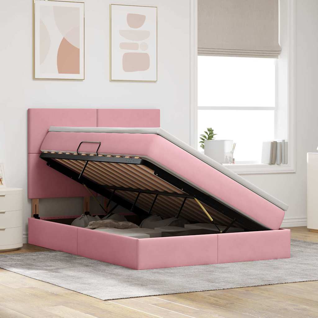 Opslag bed met matras met matras Roze 140 x 200 cm Fluweel is nu te koop bij PeponiXL, paradijselijk wonen!