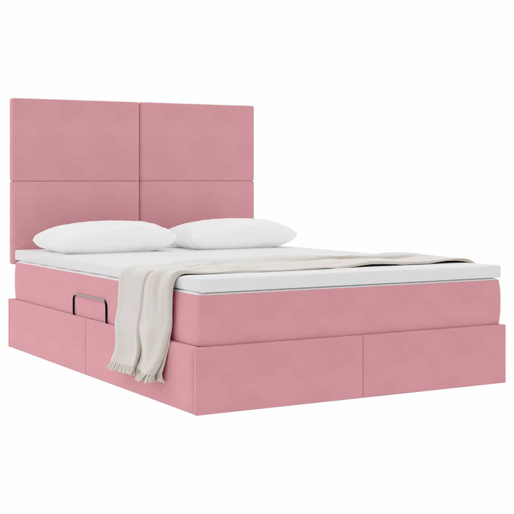 Opslag bed met matras met matras Roze 140 x 200 cm Fluweel is nu te koop bij PeponiXL, paradijselijk wonen!