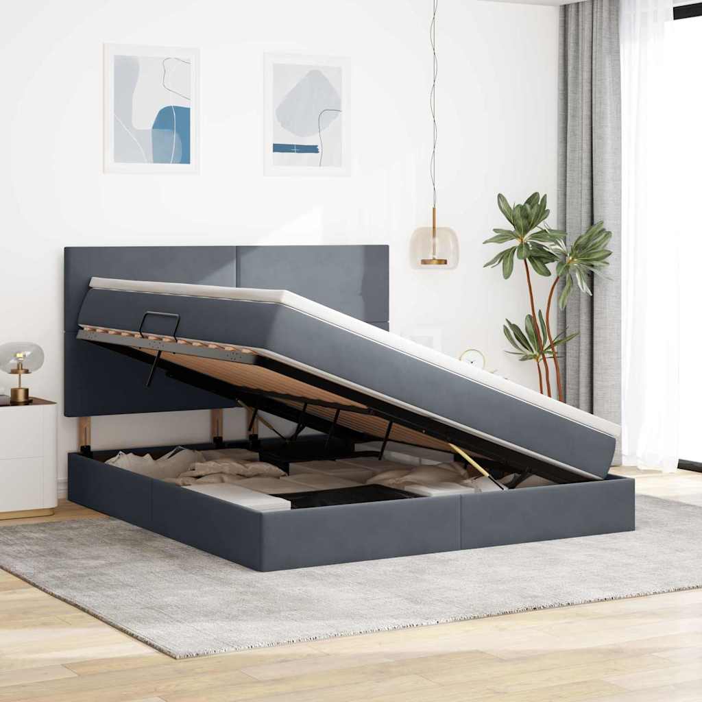 Opslag bed met matras Donkergrijs 160 x 200 cm Fluweel is nu te koop bij PeponiXL, paradijselijk wonen!