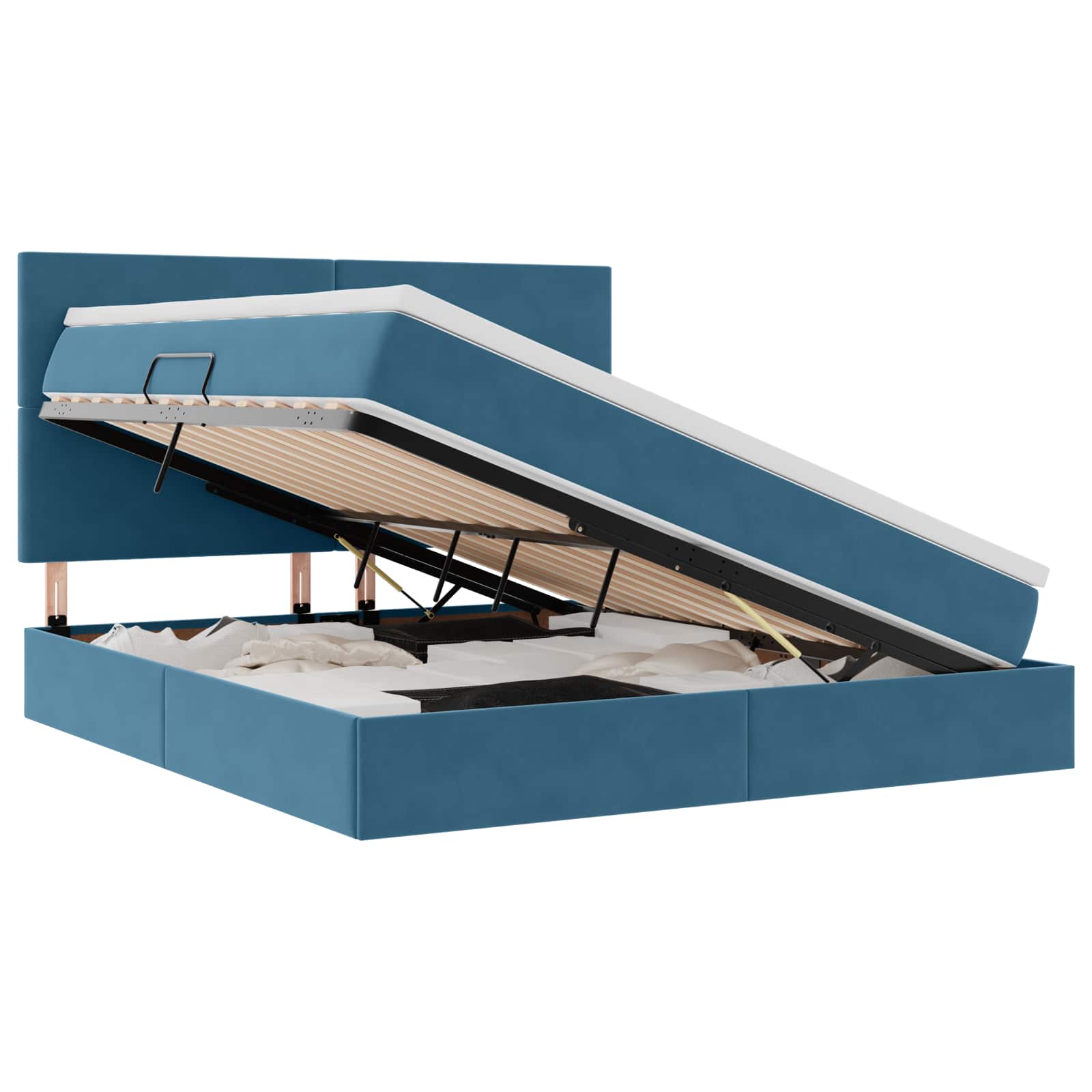 Opslag bed met matras Donkerblauw 160 x 200 cm Fluweel is nu te koop bij PeponiXL, paradijselijk wonen!