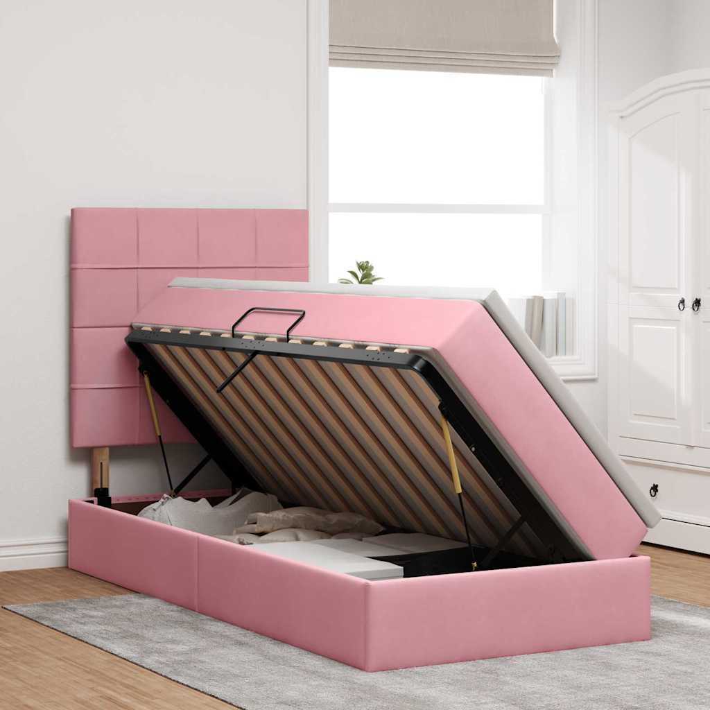 Opslag bed met matras met matras Roze 90 x 190 cm Fluweel is nu te koop bij PeponiXL, paradijselijk wonen!