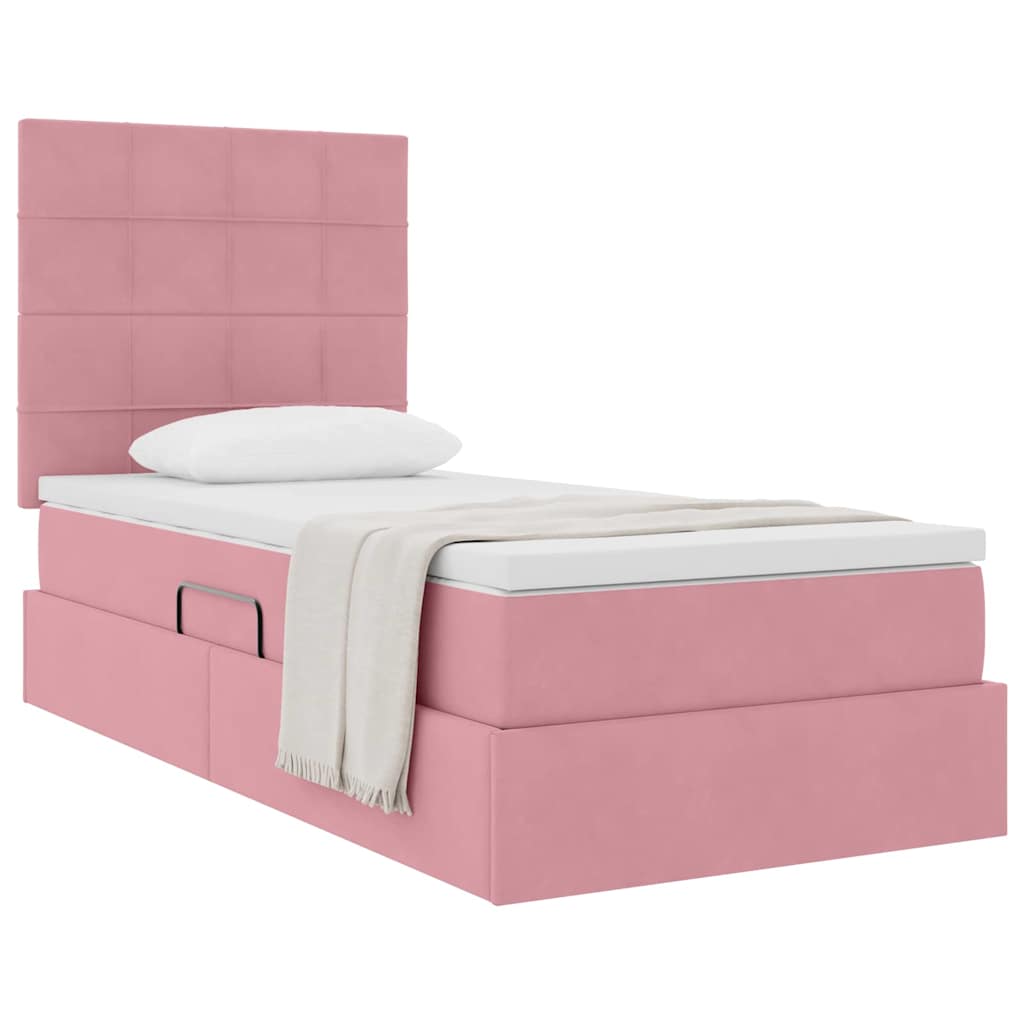 Opslag bed met matras met matras Roze 90 x 190 cm Fluweel is nu te koop bij PeponiXL, paradijselijk wonen!