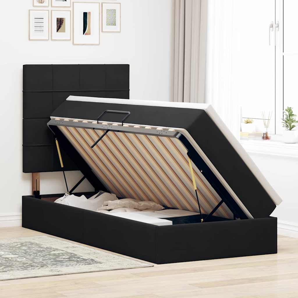 Opslag bed met matras met hoofdeinde Zwart 90 x 200 cm Fluweel is nu te koop bij PeponiXL, paradijselijk wonen!