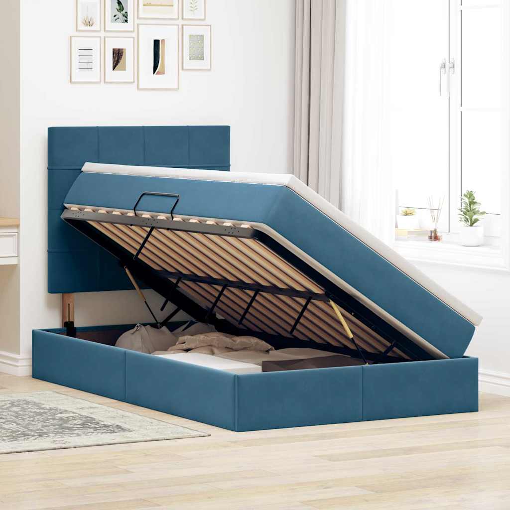 Opslag bed met matras met matras Blauw 120 x 190 cm Fluweel is nu te koop bij PeponiXL, paradijselijk wonen!