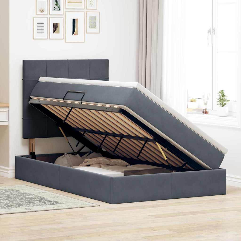 Opslag bed met matras Donkergrijs 120 x 200 cm Fluweel is nu te koop bij PeponiXL, paradijselijk wonen!