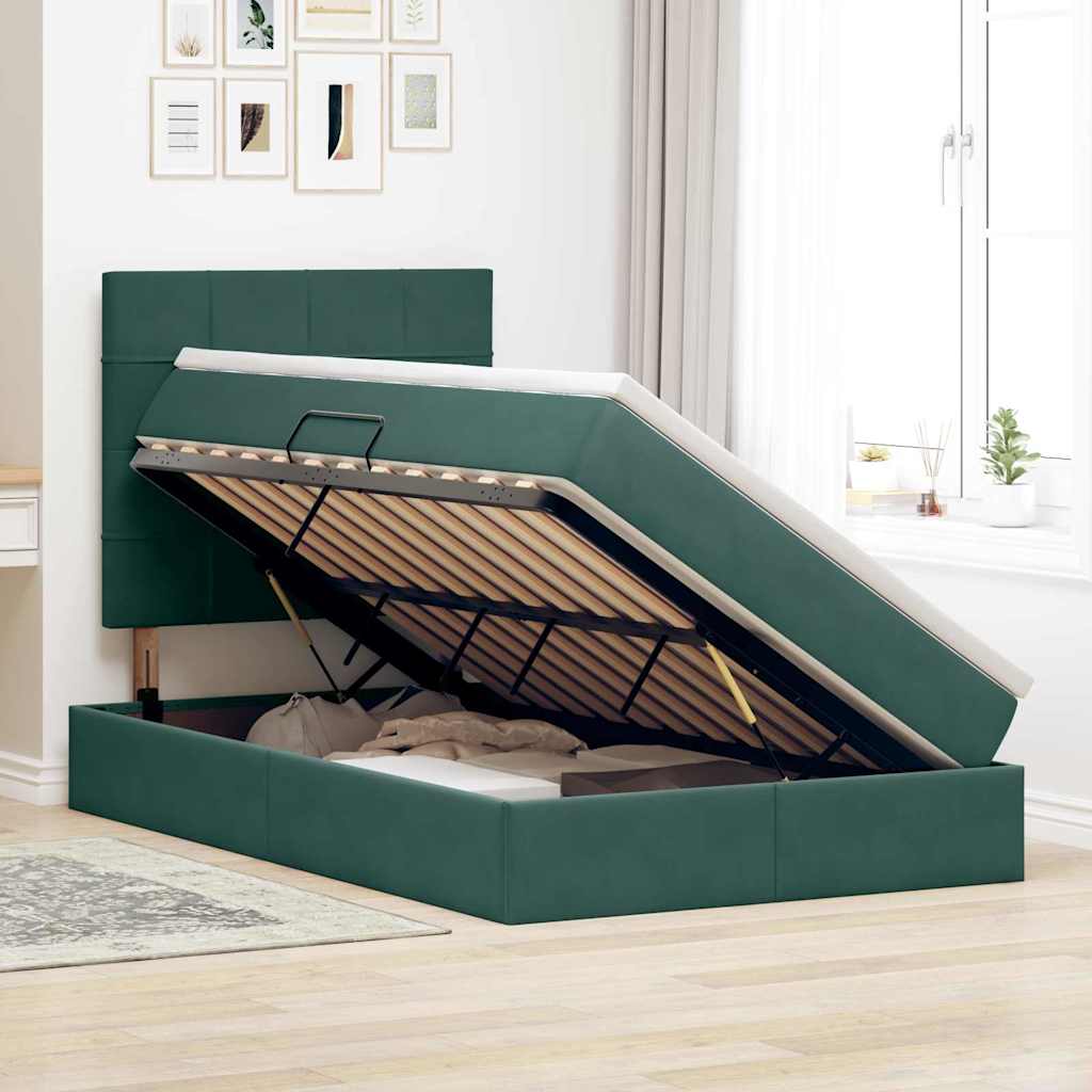 Opslag bed met matras Donkergroen 120 x 200 cm Fluweel is nu te koop bij PeponiXL, paradijselijk wonen!