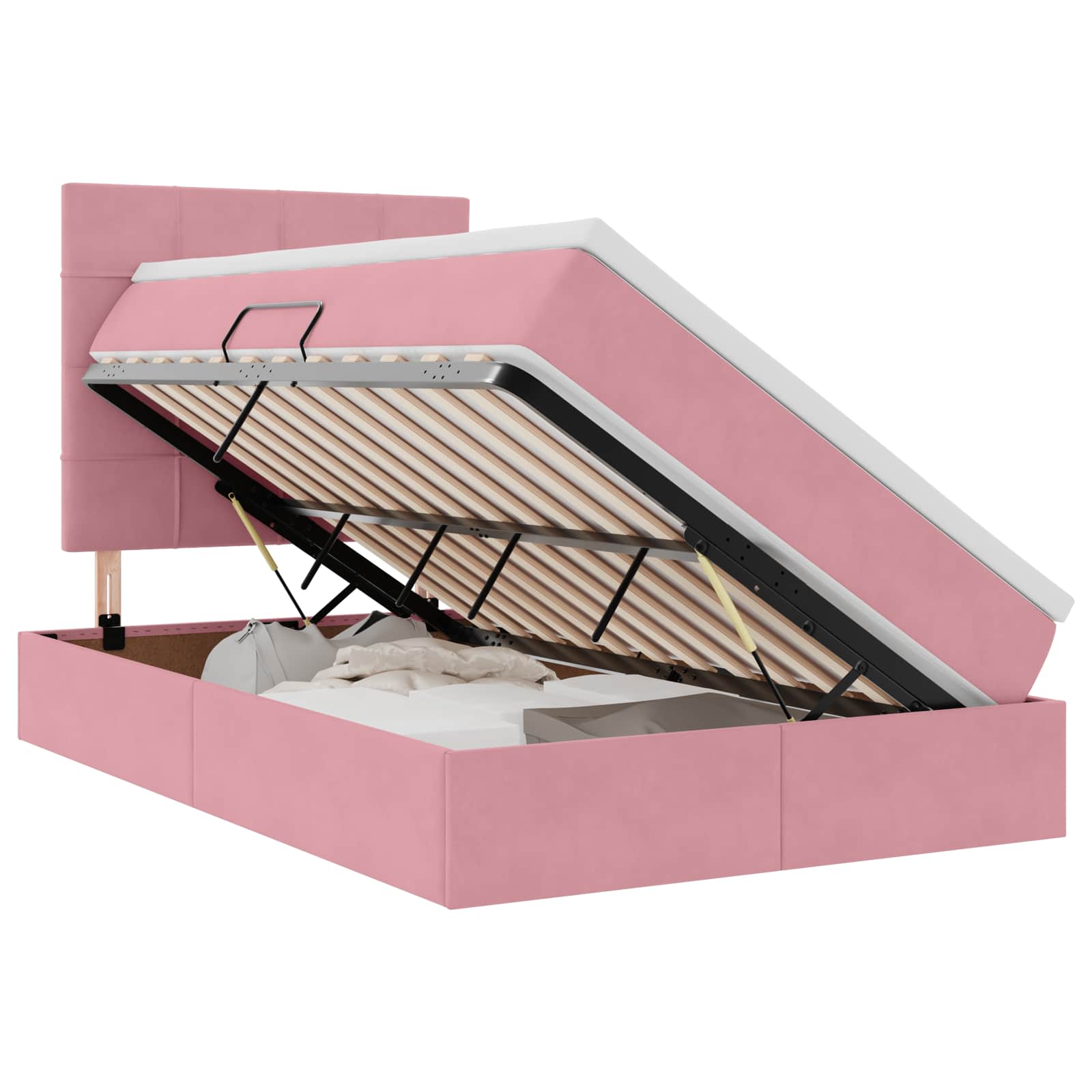 Opslag bed met matras met matras Roze 120 x 200 cm Fluweel is nu te koop bij PeponiXL, paradijselijk wonen!
