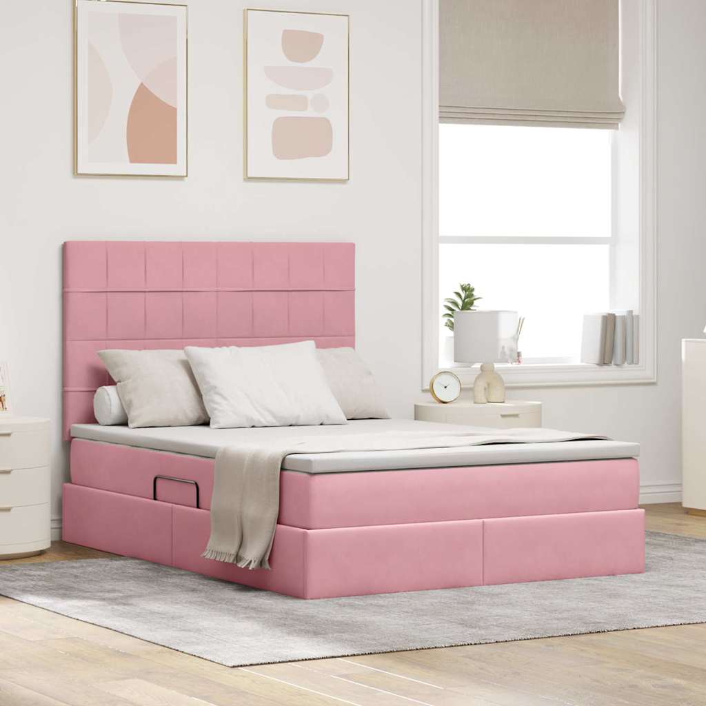 Opslag bed met matras met matras Roze 140 x 190 cm Fluweel is nu te koop bij PeponiXL, paradijselijk wonen!