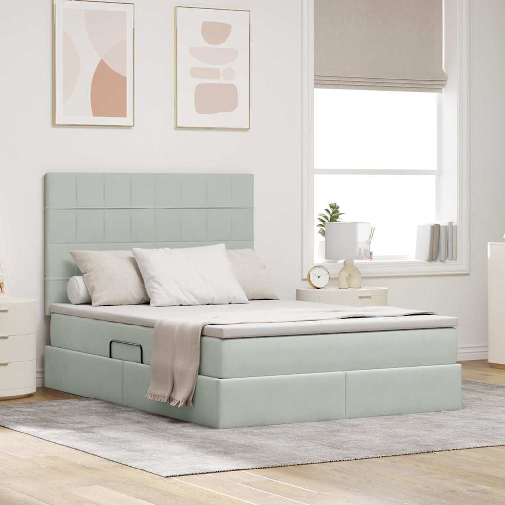 Opslag bed met matras Lichtgrijs 140 x 200 cm Fluweel is nu te koop bij PeponiXL, paradijselijk wonen!