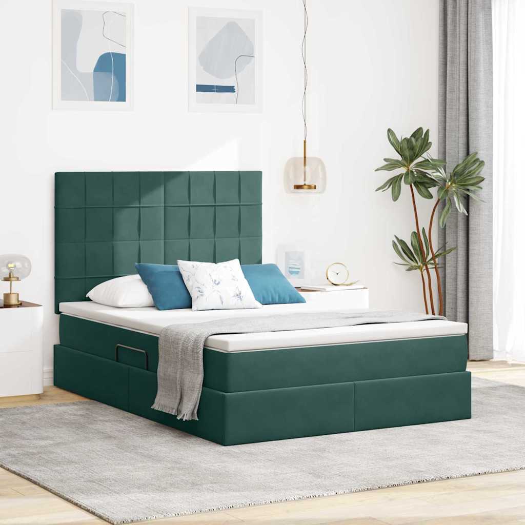 Opslag bed met matras Donkergroen 140 x 200 cm Fluweel is nu te koop bij PeponiXL, paradijselijk wonen!