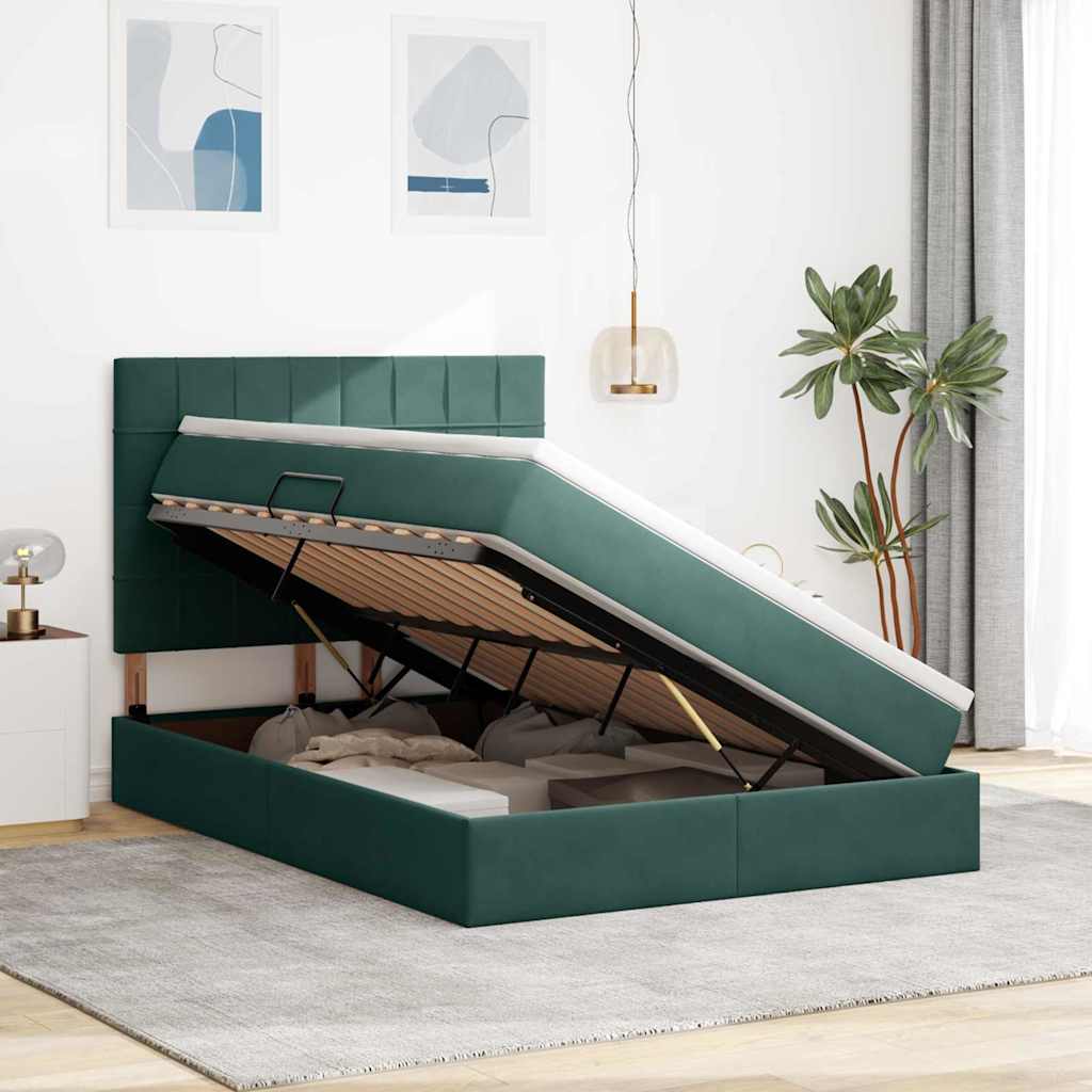 Opslag bed met matras Donkergroen 140 x 200 cm Fluweel is nu te koop bij PeponiXL, paradijselijk wonen!