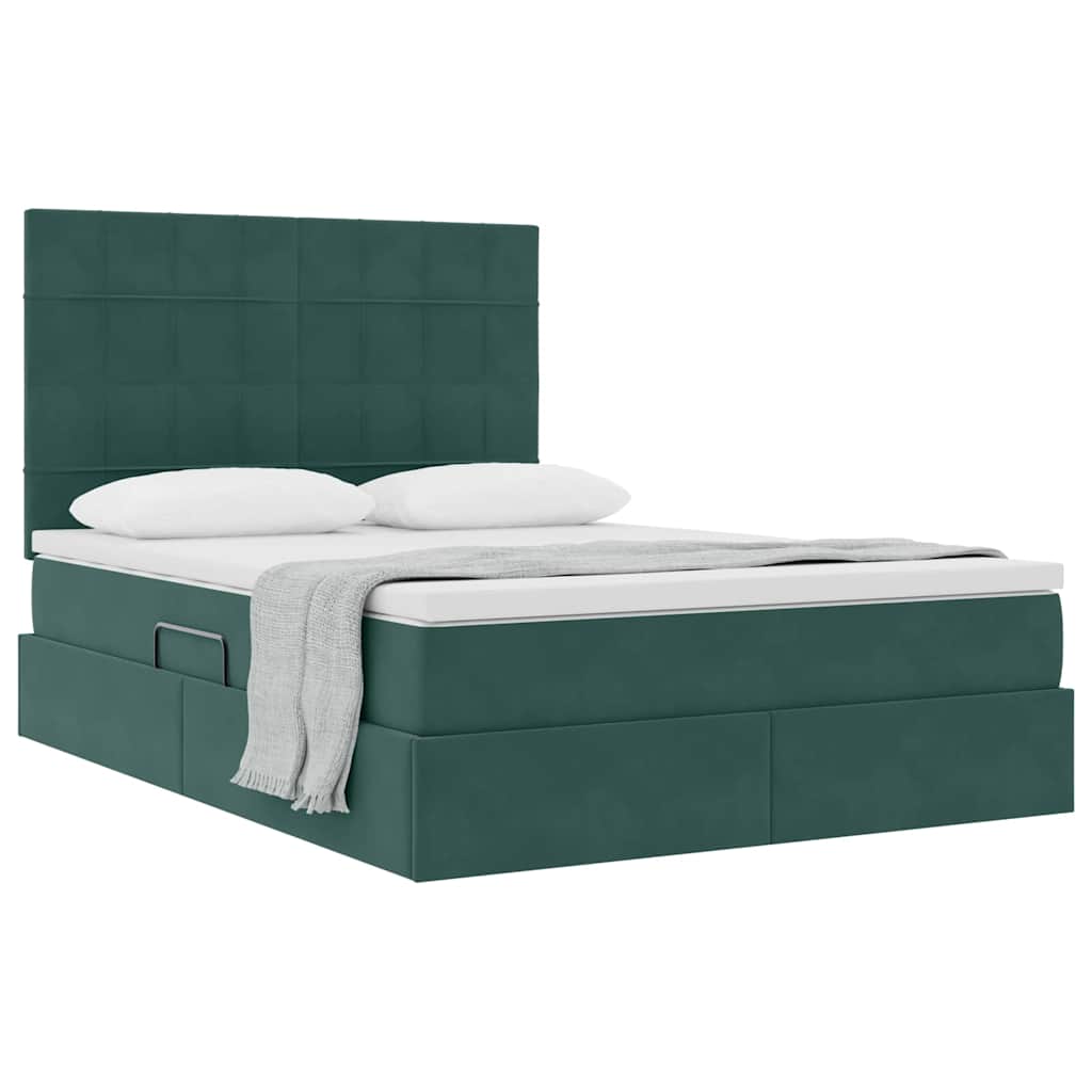 Opslag bed met matras Donkergroen 140 x 200 cm Fluweel is nu te koop bij PeponiXL, paradijselijk wonen!