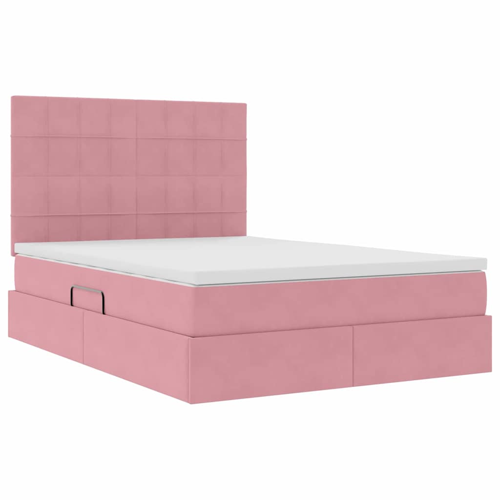 Opslag bed met matras met matras Roze 140 x 200 cm Fluweel is nu te koop bij PeponiXL, paradijselijk wonen!