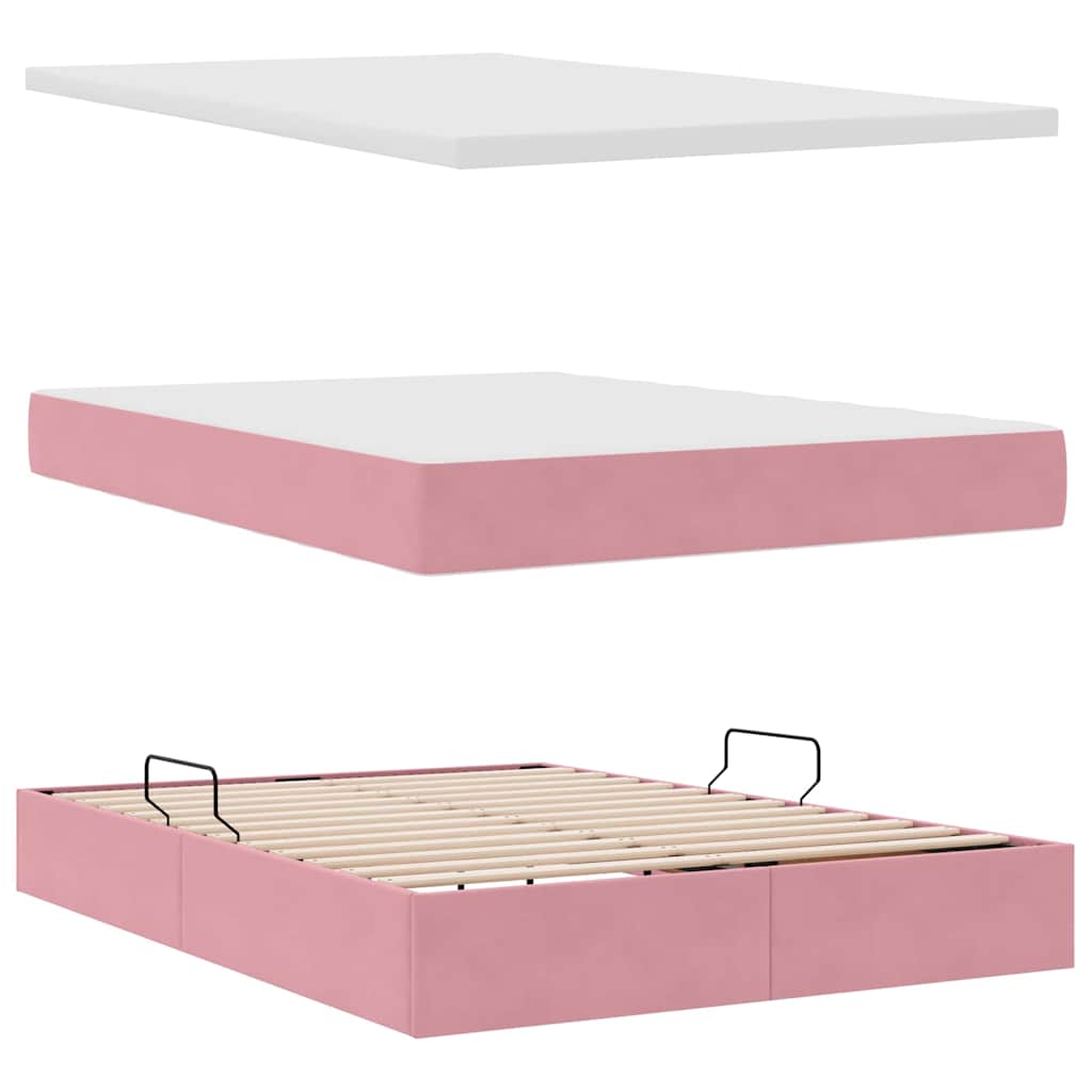 Opslag bed met matras met matras Roze 140 x 200 cm Fluweel is nu te koop bij PeponiXL, paradijselijk wonen!
