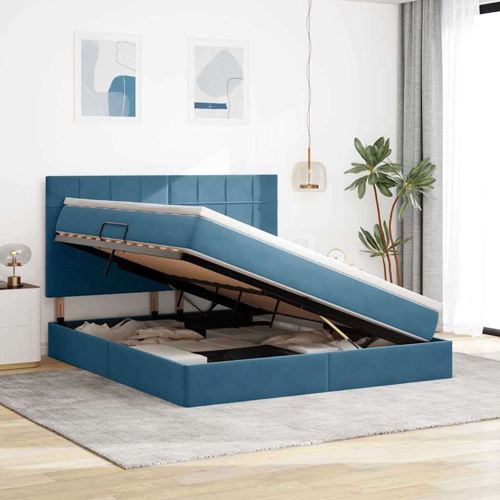 Opslag bed met matras Donkerblauw 160 x 200 cm Fluweel is nu te koop bij PeponiXL, paradijselijk wonen!